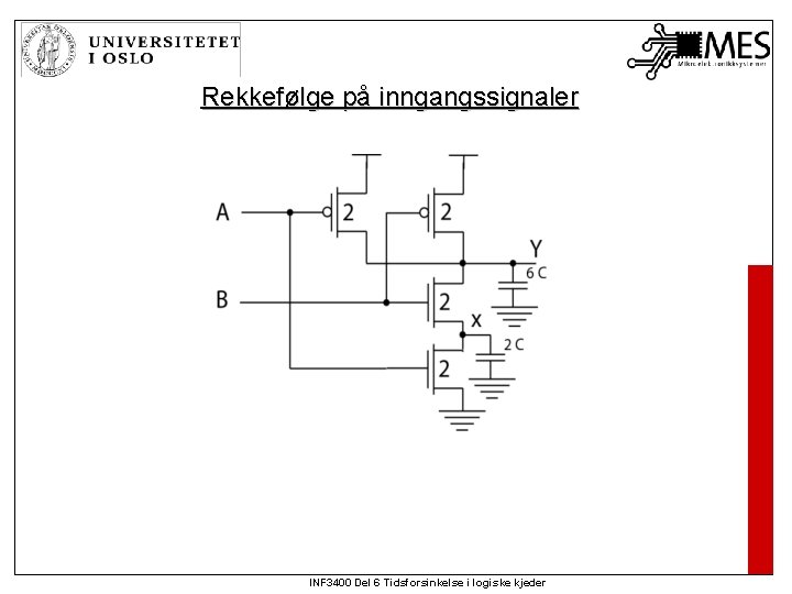 Rekkefølge på inngangssignaler INF 3400 Del 6 Tidsforsinkelse i logiske kjeder Rekkefølge på inngangssignaler INF 3400 Del 6 Tidsforsinkelse i logiske kjeder