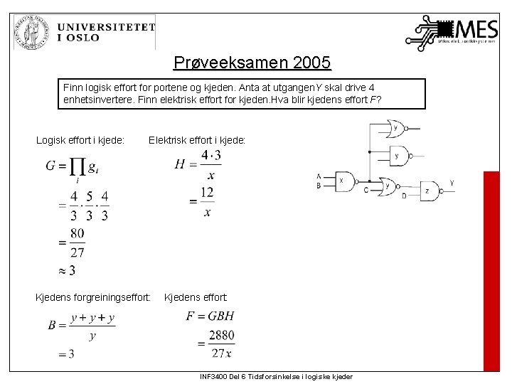 Prøveeksamen 2005 Finn logisk effort for portene og kjeden. Anta at utgangen. Y skal Prøveeksamen 2005 Finn logisk effort for portene og kjeden. Anta at utgangen. Y skal