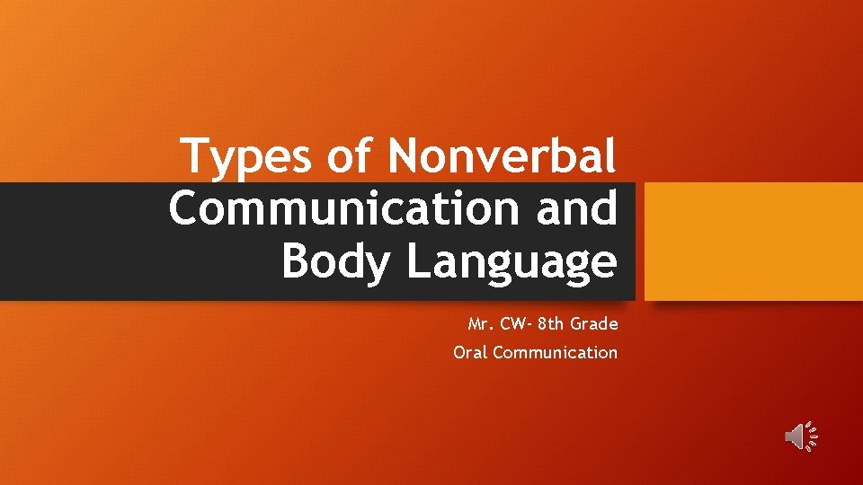 Types of Nonverbal Communication and Body Language Mr. CW- 8 th Grade Oral Communication