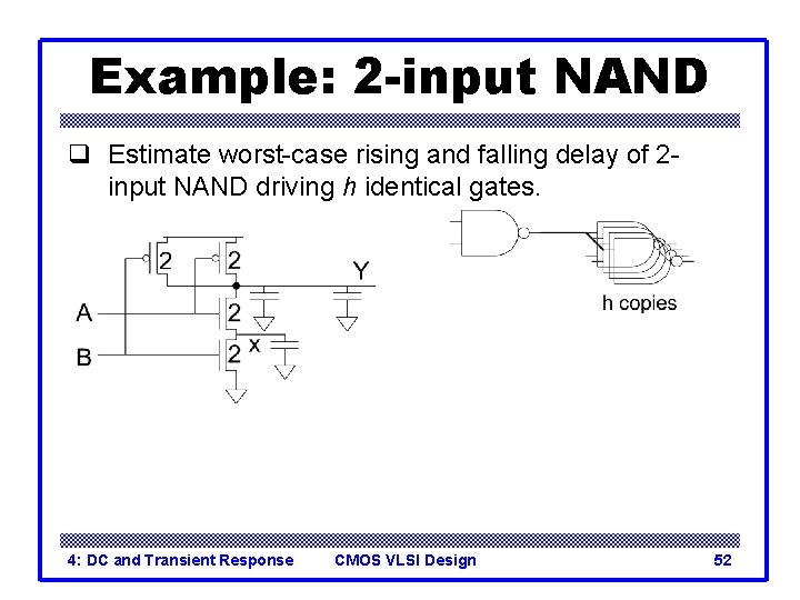 Example: 2 -input NAND q Estimate worst-case rising and falling delay of 2 input
