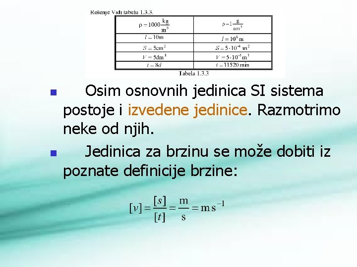n n Osim osnovnih jedinica SI sistema postoje i izvedene jedinice. Razmotrimo neke od