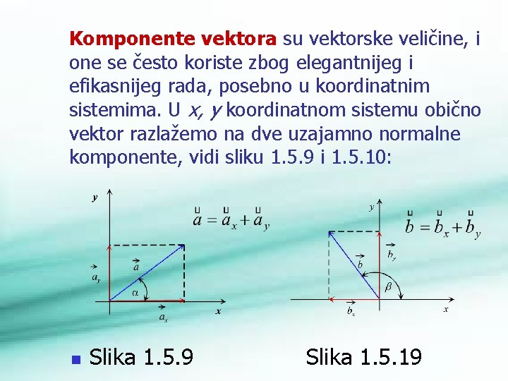 Komponente vektora su vektorske veličine, i one se često koriste zbog elegantnijeg i efikasnijeg
