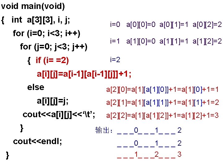 void main(void) { int a[3][3], i, j; i=0 a[0][0]=0 a[0][1]=1 a[0][2]=2 for (i=0; i<3;