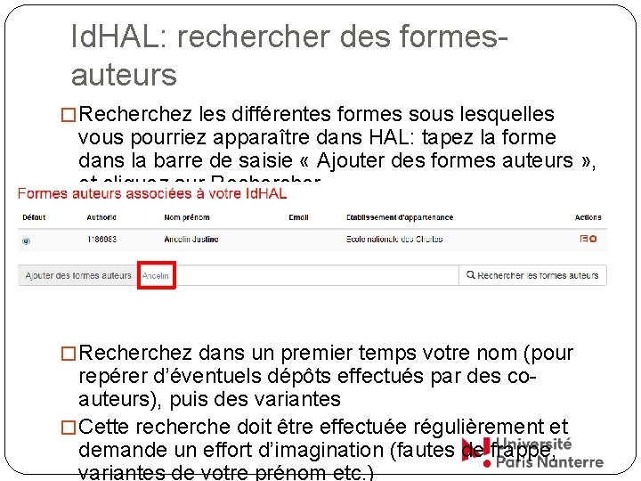 Id. HAL: recher des formesauteurs � Recherchez les différentes formes sous lesquelles vous pourriez