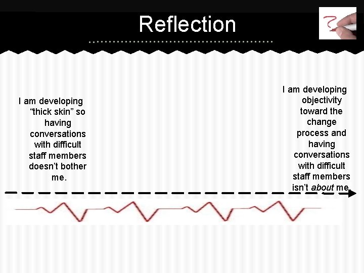 Reflection I am developing “thick skin” so having conversations with difficult staff members doesn’t