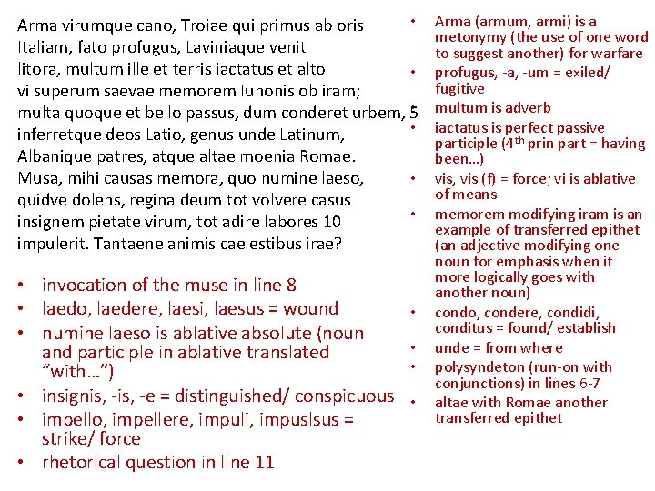  • Arma virumque cano, Troiae qui primus ab oris Italiam, fato profugus, Laviniaque