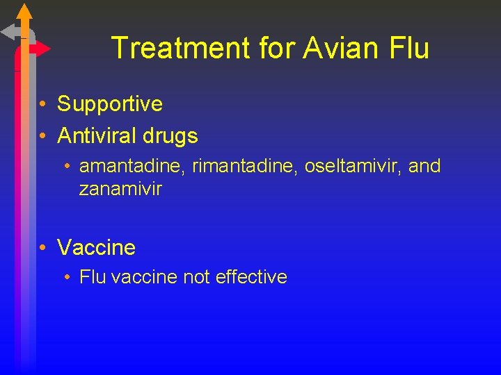 Treatment for Avian Flu • Supportive • Antiviral drugs • amantadine, rimantadine, oseltamivir, and