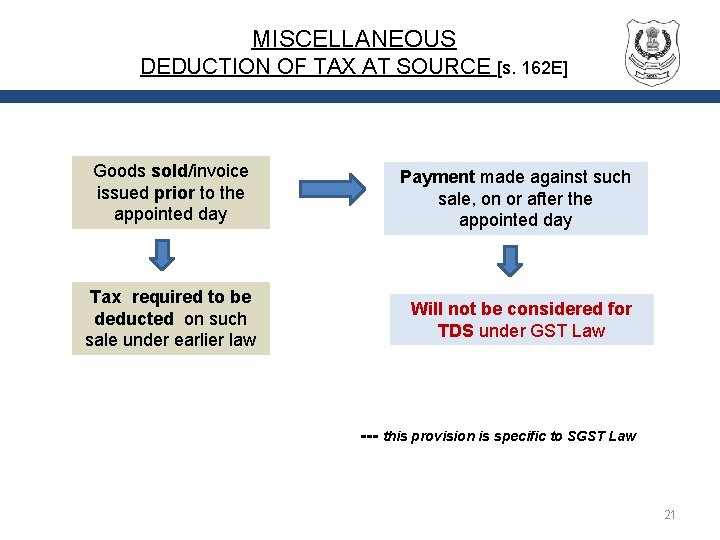 MISCELLANEOUS DEDUCTION OF TAX AT SOURCE [s. 162 E] Goods sold/invoice issued prior to