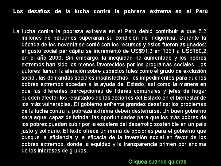 Los desafíos de la lucha contra la pobreza extrema en el Perú La lucha