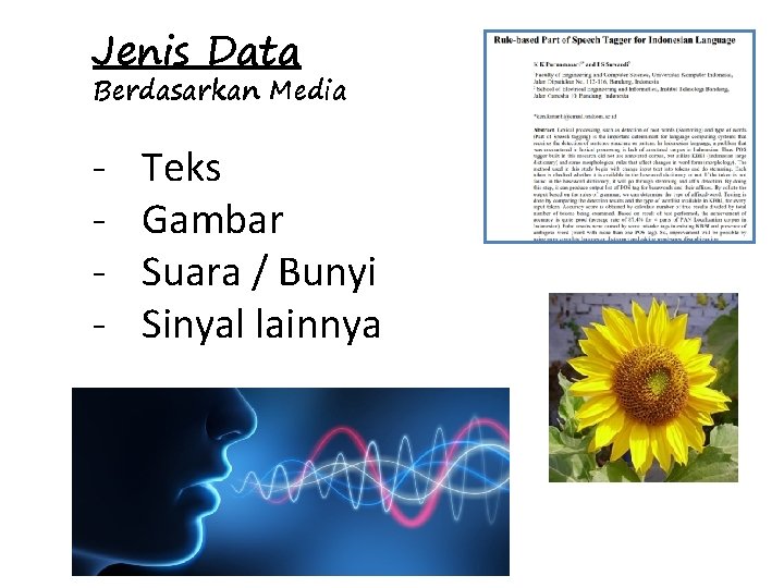 Jenis Data Berdasarkan Media - Teks Gambar Suara / Bunyi Sinyal lainnya 