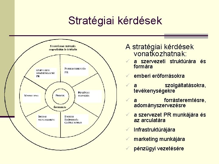 Stratégiai kérdések A stratégiai kérdések vonatkozhatnak: ü a szervezeti struktúrára és formára ü emberi