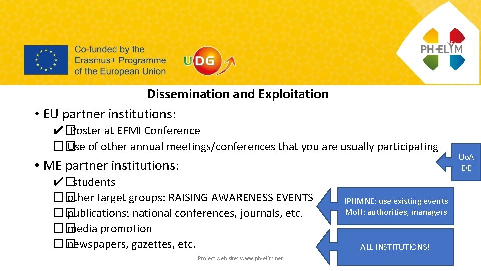 Dissemination and Exploitation • EU partner institutions: ✔�Poster at EFMI Conference �� Use of