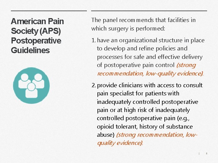 American Pain Society (APS) Postoperative Guidelines The panel recommends that facilities in which surgery