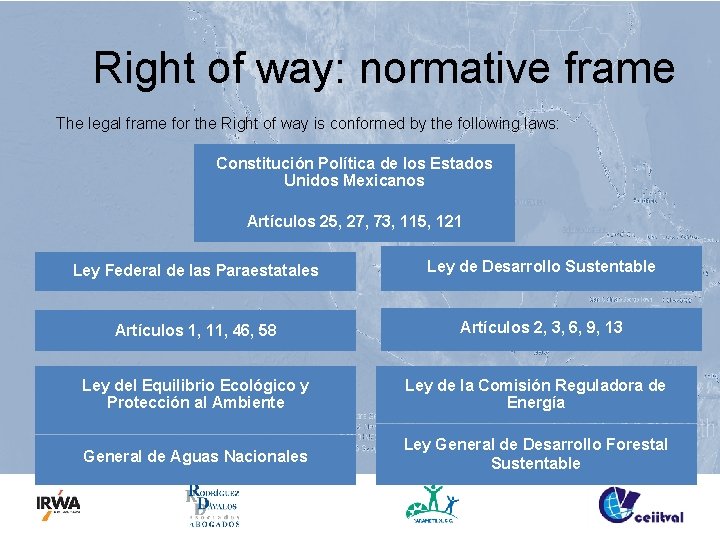 Right of way: normative frame The legal frame for the Right of way is