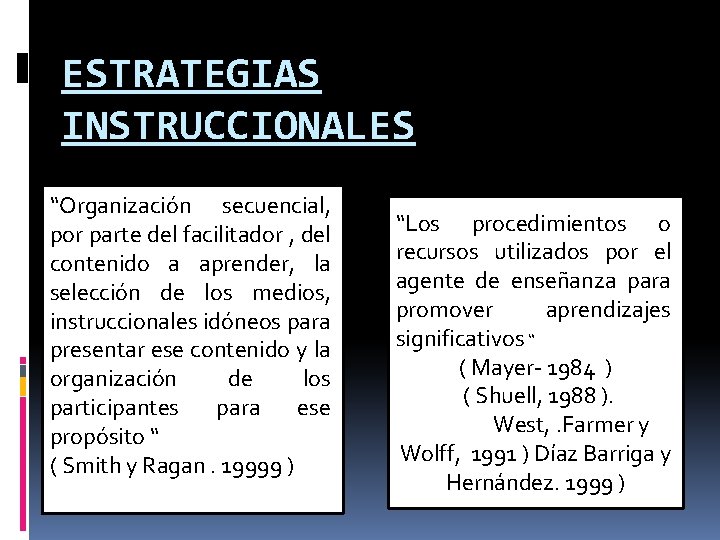 ESTRATEGIAS INSTRUCCIONALES “Organización secuencial, por parte del facilitador , del contenido a aprender, la