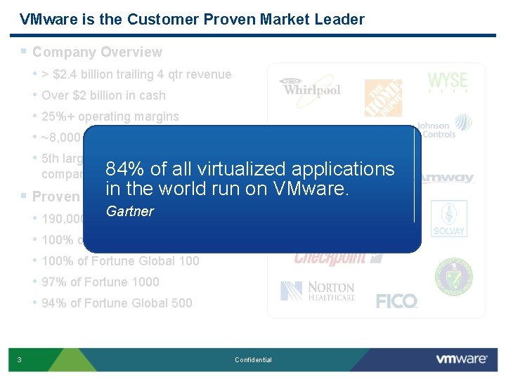 VMware is the Customer Proven Market Leader § Company Overview • • • >