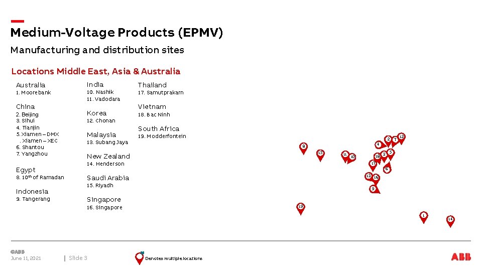 Medium-Voltage Products (EPMV) Manufacturing and distribution sites Locations Middle East, Asia & Australia 1.