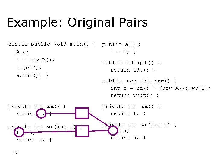 Example: Original Pairs static public void main() { A a; a = new A();