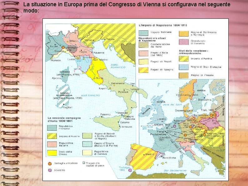 La situazione in Europa prima del Congresso di Vienna si configurava nel seguente modo: