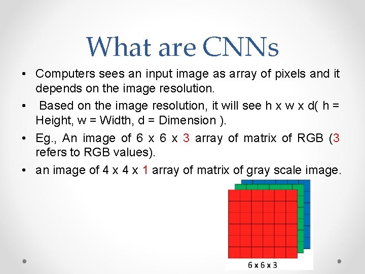 What are CNNs • Computers sees an input image as array of pixels and