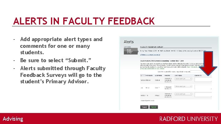 ALERTS IN FACULTY FEEDBACK - Add appropriate alert types and comments for one or