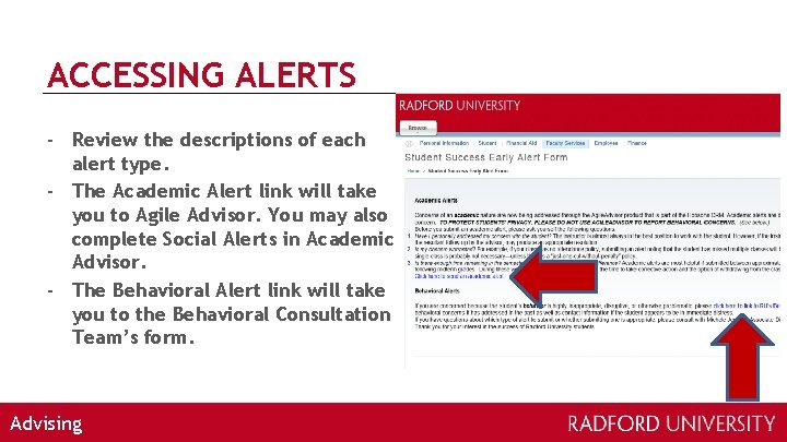 ACCESSING ALERTS - Review the descriptions of each alert type. - The Academic Alert