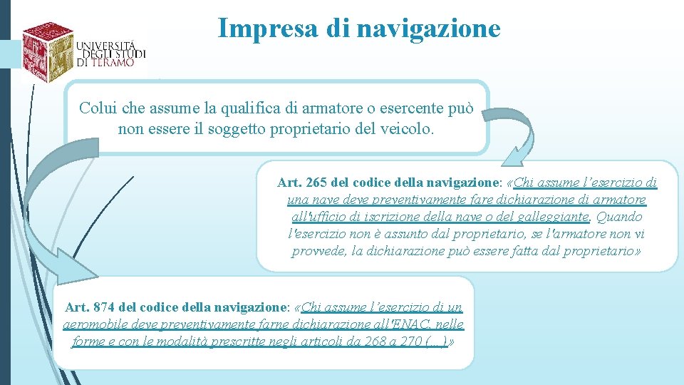 Impresa di navigazione Colui che assume la qualifica di armatore o esercente può non