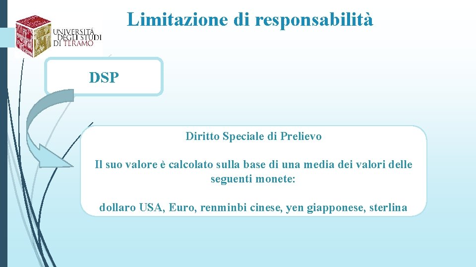 Limitazione di responsabilità DSP Diritto Speciale di Prelievo Il suo valore è calcolato sulla