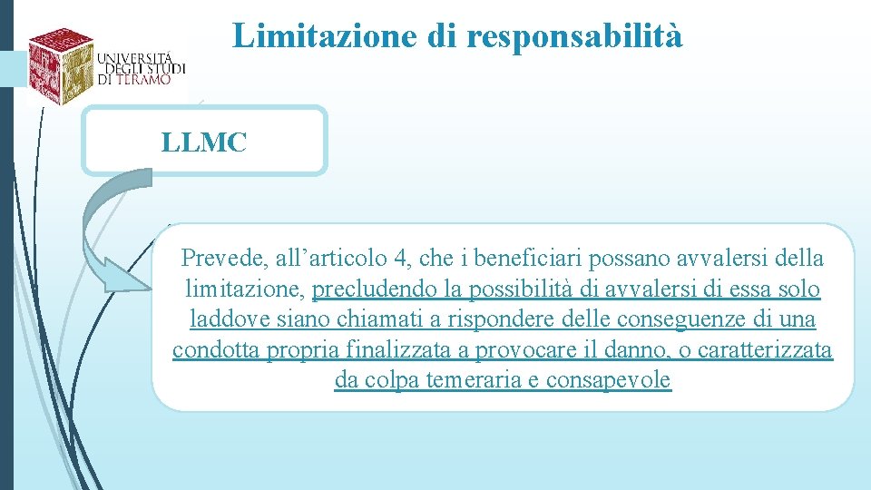 Limitazione di responsabilità LLMC Prevede, all’articolo 4, che i beneficiari possano avvalersi della limitazione,