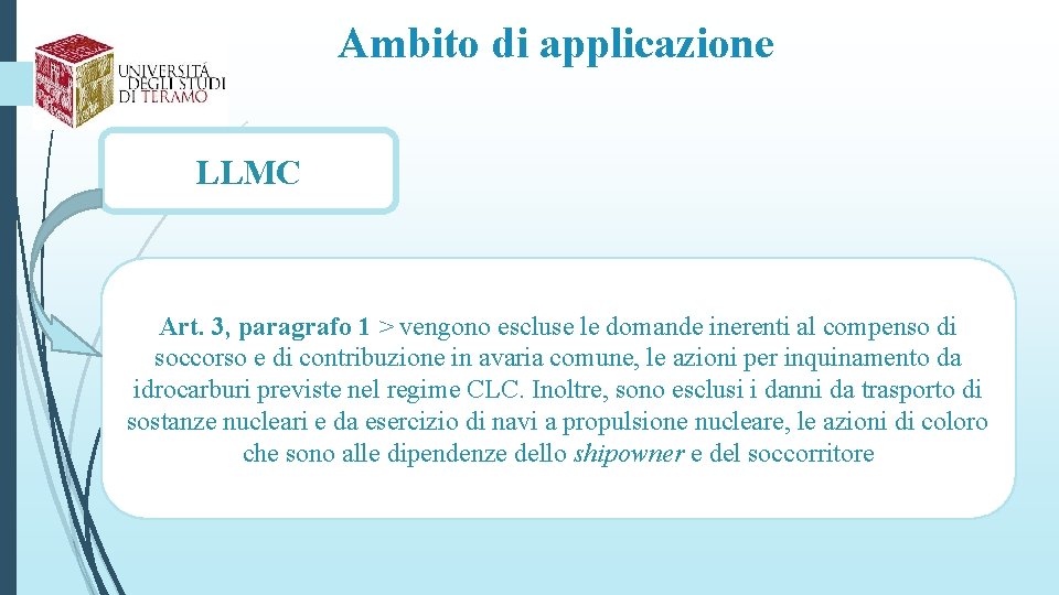 Ambito di applicazione LLMC Art. 3, paragrafo 1 > vengono escluse le domande inerenti