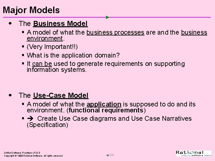 Major Models w The Business Model § A model of what the business processes