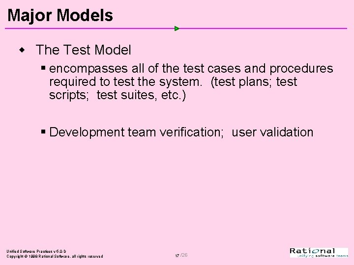 Major Models w The Test Model § encompasses all of the test cases and