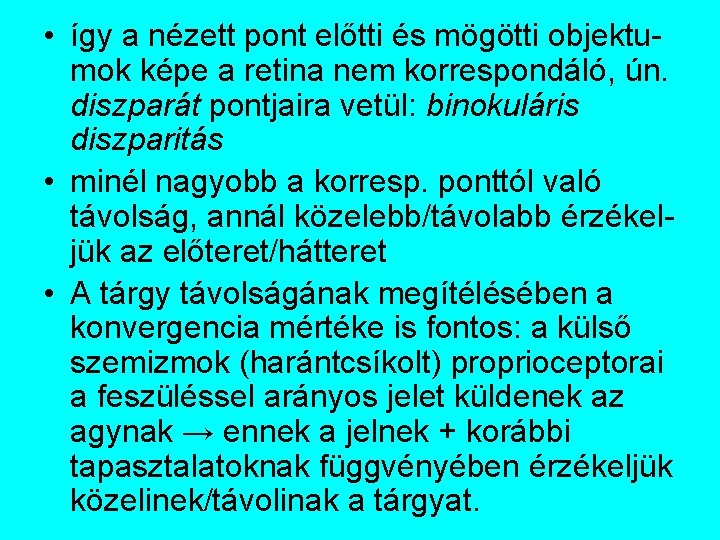  • így a nézett pont előtti és mögötti objektumok képe a retina nem