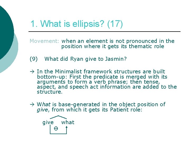 1. What is ellipsis? (17) Movement: when an element is not pronounced in the