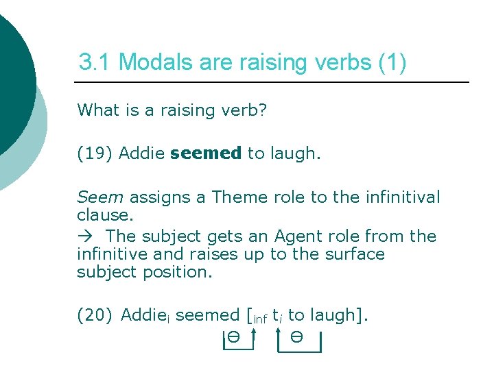 3. 1 Modals are raising verbs (1) What is a raising verb? (19) Addie