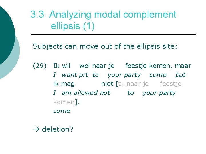 3. 3 Analyzing modal complement ellipsis (1) Subjects can move out of the ellipsis