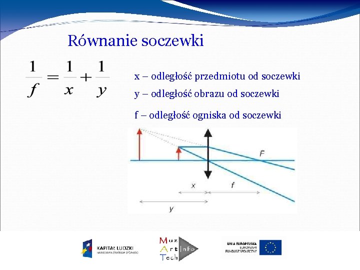 Równanie soczewki x – odległość przedmiotu od soczewki y – odległość obrazu od soczewki