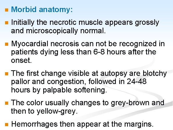 n Morbid anatomy: n Initially the necrotic muscle appears grossly and microscopically normal. n