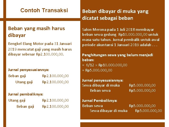 Contoh Transaksi Beban yang masih harus dibayar Bengkel Elang Motor pada 31 Januari 2019