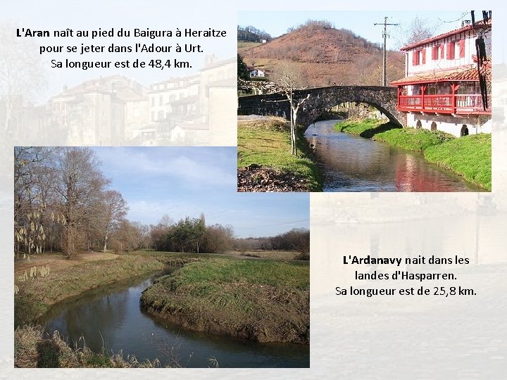 L'Aran naît au pied du Baigura à Heraitze pour se jeter dans l'Adour à