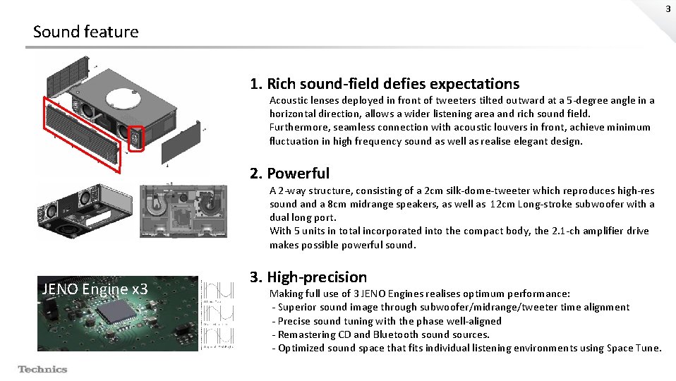3 Sound feature 1. Rich sound-field defies expectations Acoustic lenses deployed in front of