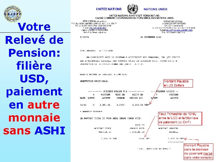 Votre Relevé de Pension: filière USD, paiement en autre monnaie sans ASHI NOM SIGNEZ