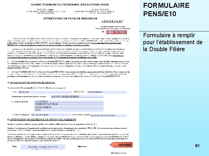 FORMULAIRE PENS/E 10 Formulaire à remplir pour l’établissement de la Double Filière 61 