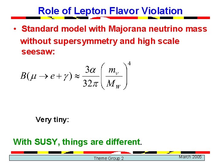 Role of Lepton Flavor Violation • Standard model with Majorana neutrino mass without supersymmetry