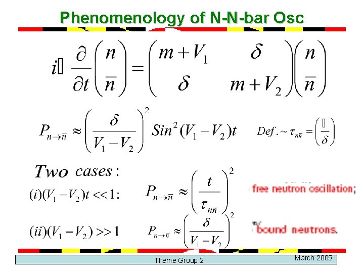 Phenomenology of N-N-bar Osc Theme Group 2 March 2005 