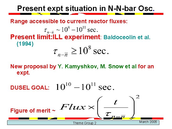 Present expt situation in N-N-bar Osc. Range accessible to current reactor fluxes: Present limit: