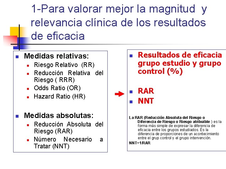 1 -Para valorar mejor la magnitud y relevancia clínica de los resultados de eficacia