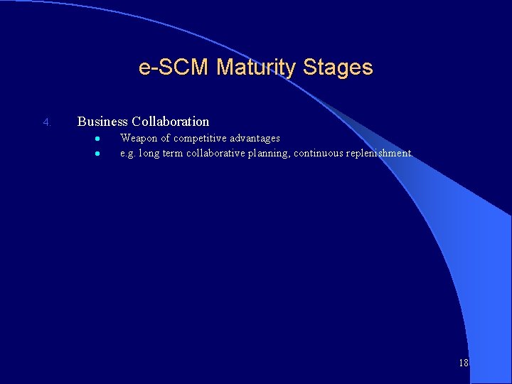 e-SCM Maturity Stages 4. Business Collaboration l l Weapon of competitive advantages e. g.