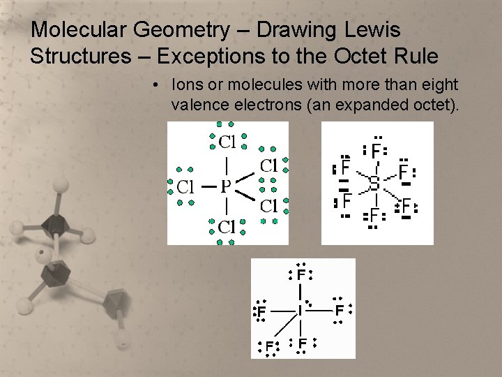 Molecular Geometry – Drawing Lewis Structures – Exceptions to the Octet Rule • Ions