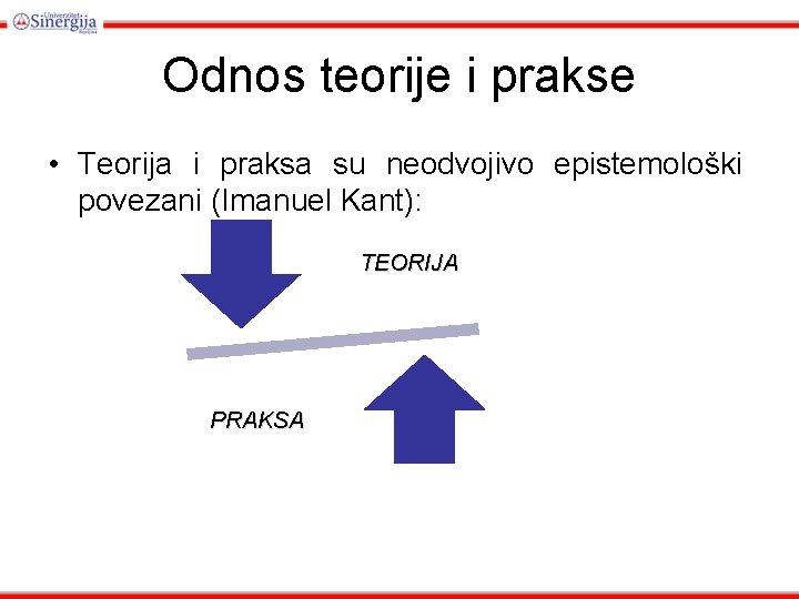 Odnos teorije i prakse • Teorija i praksa su neodvojivo epistemološki povezani (Imanuel Kant):